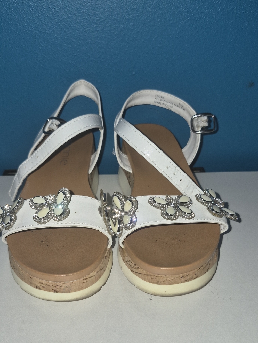 Annie White Girls Floral Gem Cork-Trim Sandals